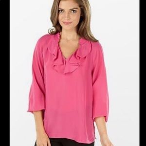 Lilly Pulitzer Bright Pink Ruffle Ellie Top SZ L